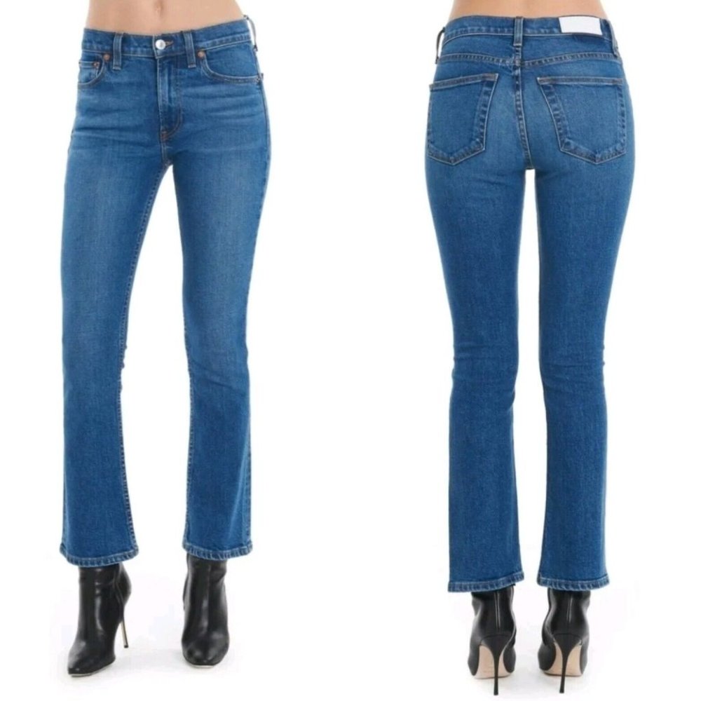 Redone Originals Sz 26 Comfort Stretch Mid Rise Kick Flare Crop Jeans USA‎ Made